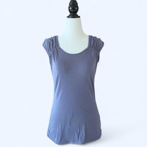 Y2K RW&CO. Women’s Grey Sleeveless Ruched Shoulders Scoop Neck Coquette Girl Top